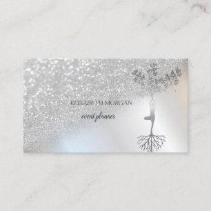 Elegant Professional Silver Bokeh Tree Women Business Card