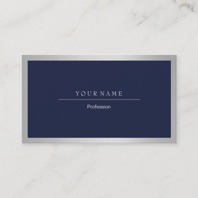 Elegant Professional Silver Gray White Frame Metal Business Card (Front)
