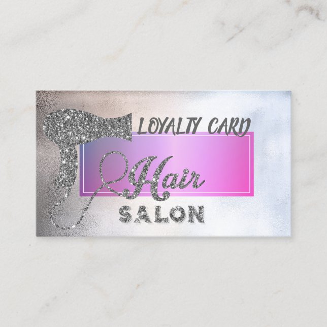 Elegant Professional Silver Hairdryer, Hearts Loyalty Card (Front)