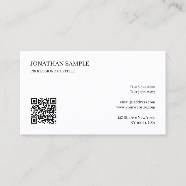 Elegant Professional Simple Custom Text QR Code Business Card (Front)