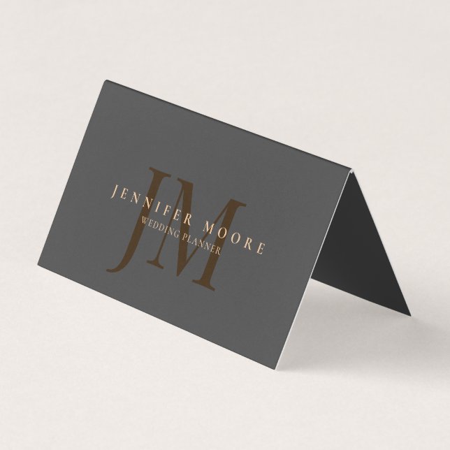 Elegant Professional Simple Minimalist Grey Gold Business Card (Front)