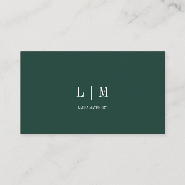 Elegant Professional Simple Monogram Emerald Business Card (Front)