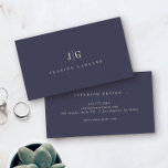 Elegant Professional Simple Monogram Minimal Navy Business Card<br><div class="desc">Modern elegant business card with your monogram on the front in an upscale typography layout. Professional and simple customisation. This is the ivory and navy blue version with the navy as background on both back and front.</div>