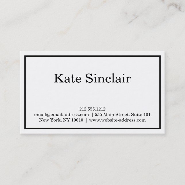 Elegant Professional Simple Plain Black & White Business Card (Front)
