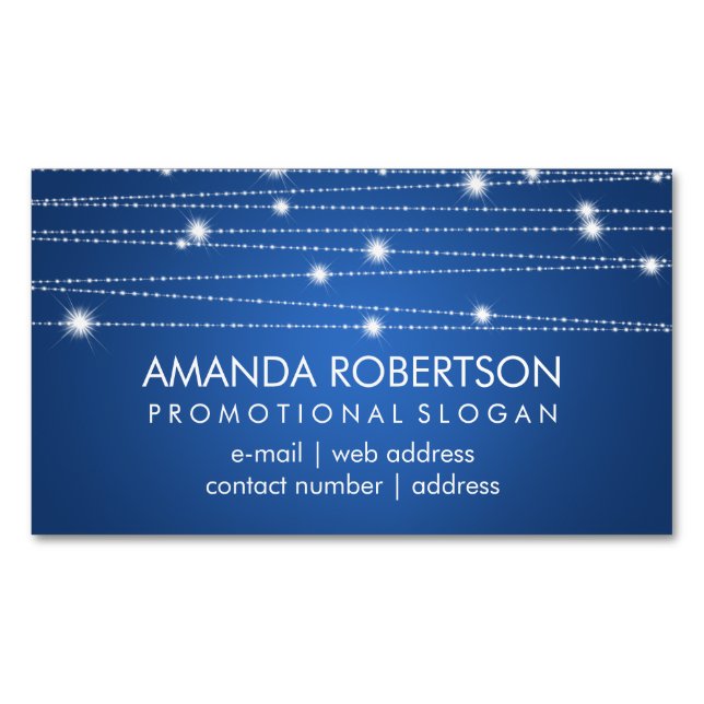 Elegant Professional Sparkling Lines Blue Magnetic Business Card (Front)