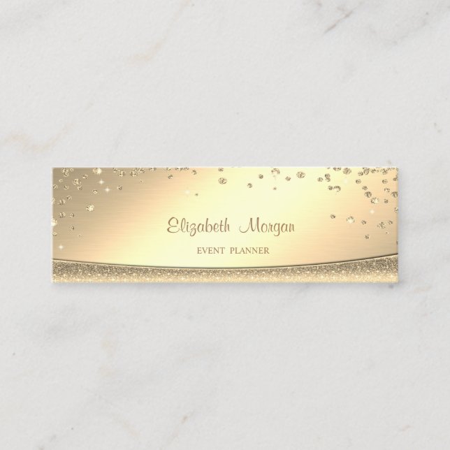 Elegant Professional Stylish Gold Diamonds Mini Business Card (Front)