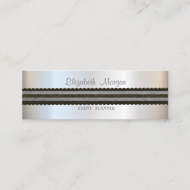 Elegant Professional Stylish Modern Silver Mini Business Card (Front)