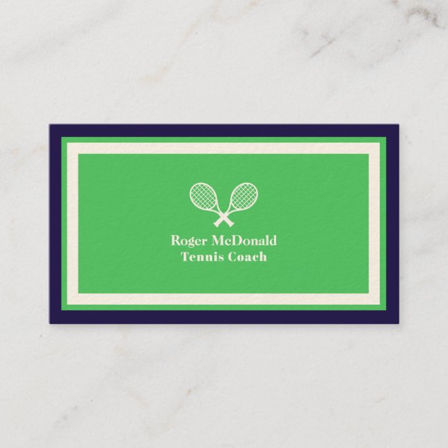 Elegant professional tennis green framed business card (Front)