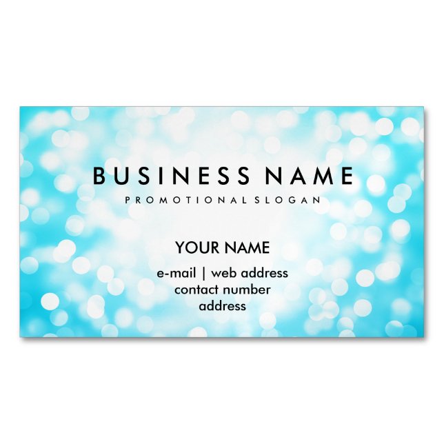 Elegant Professional Turquoise Glitter Lights Magnetic Business Card (Front)