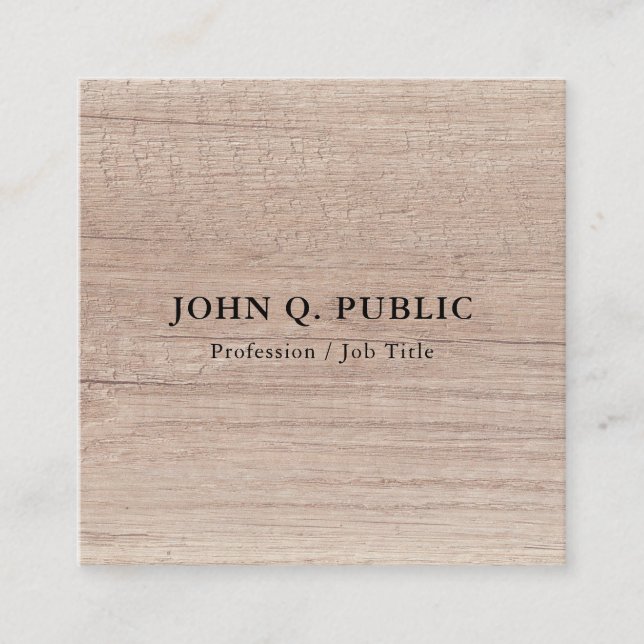 Elegant Professional Wood Look Custom Template Square Business Card (Front)
