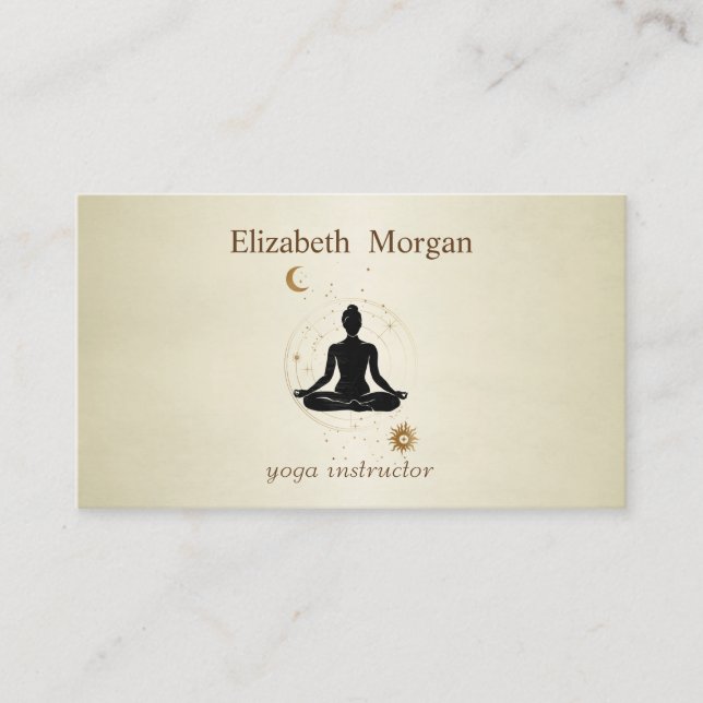 Elegant Professional Yoga Girl Moon Sun Business Card (Front)