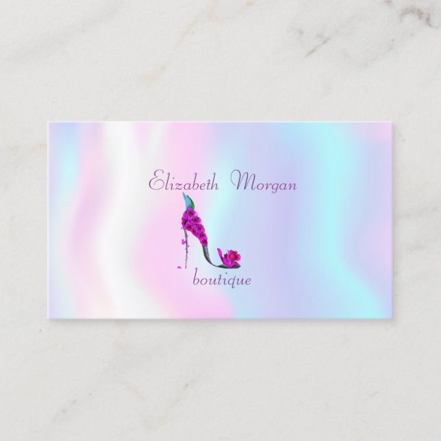 Elegant Proffesional Floral High Heels,Holographic Business Card (Front)
