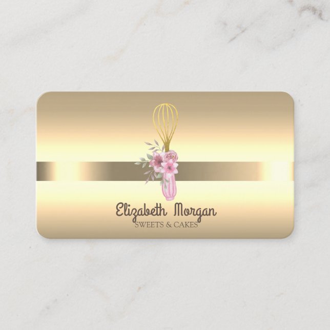 Elegant Proffesional Gold Whisk Flowers Business Card (Front)