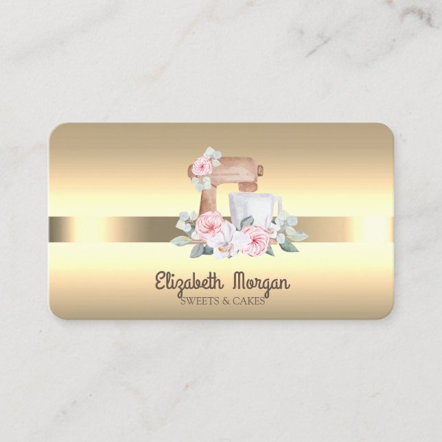 Elegant Proffesional Mixer Flowers Gold Business Card (Front)