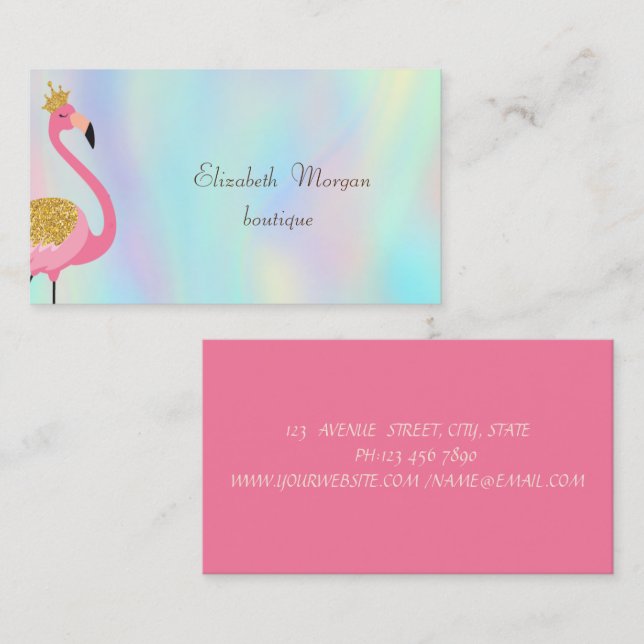 Elegant Proffesional Pink Flamingo Holographic Business Card (Front/Back)