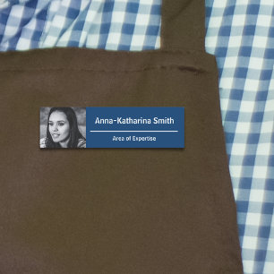 Elegant Profile Image Expertise Blue White Name Tag