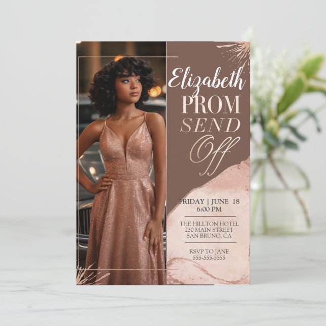Elegant Prom Send Off Earth Pink Portrait Photo Invitation (Standing Front)