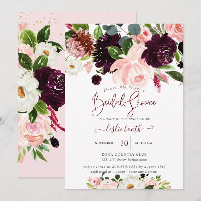Elegant Protea Cream Blush Roses Bridal Shower Invitation (Front/Back)