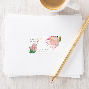 Elegant Protea Pink Gold Wedding Return Address Label