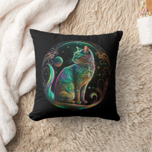 Elegant Psychedelic Cat Modern Artwork   Cushion