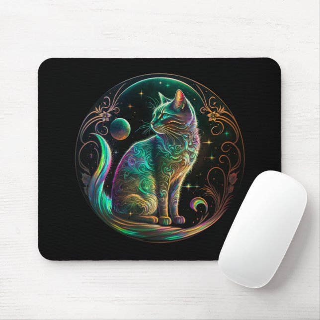 Elegant Psychedelic Cat Modern Artwork | Mouse Mat (With Mouse)
