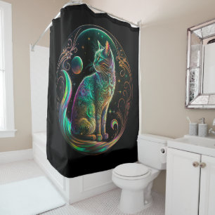 Elegant Psychedelic Cat Modern Artwork Shower Curtain