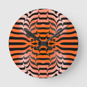 Elegant Psychedelic Orange Black Tiger Skin Print Round Clock