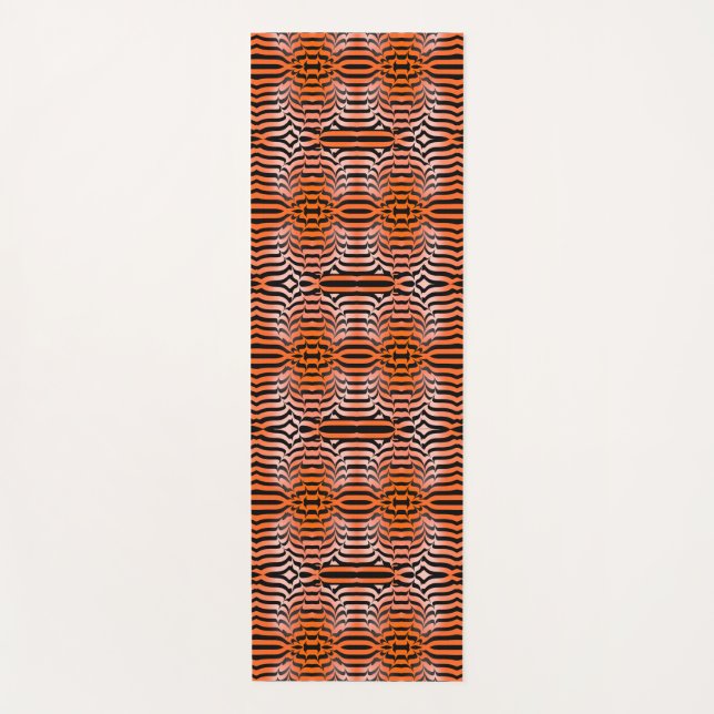 Elegant Psychedelic Orange Black Tiger Skin Print Yoga Mat (Front)