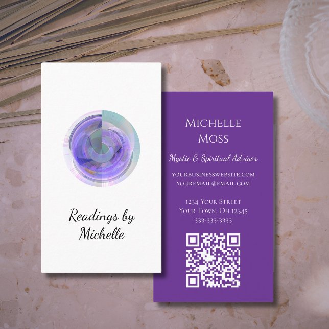 Elegant Psychic Modern Moon Crystal Ball Purple Business Card (Creator Uploaded)