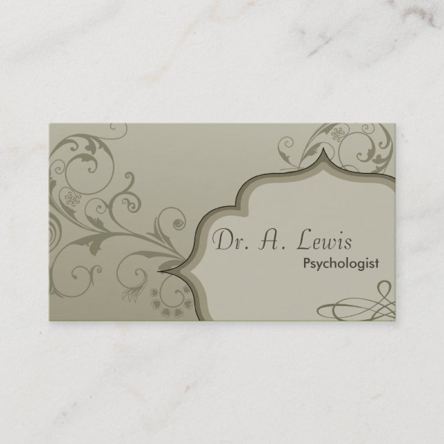 Elegant Psychologist Business Card - Green Swirls (Front)