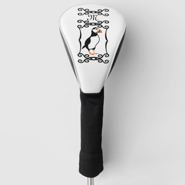 Elegant Puffin in a French Iron Frame Monogram Golf Head Cover (Front)