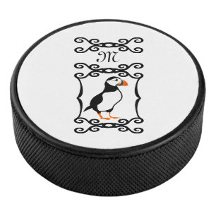 Elegant Puffin in a French Iron Frame Monogram Hockey Puck