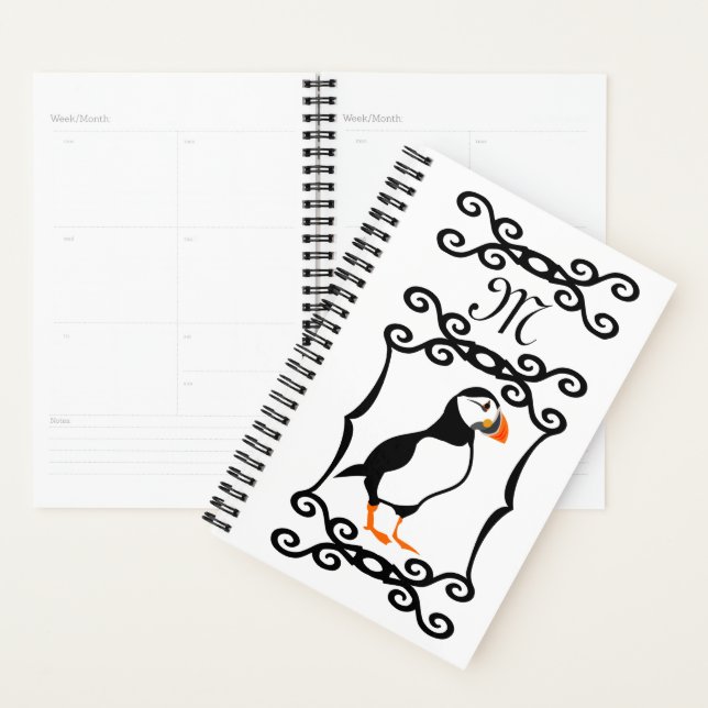 Elegant Puffin in a French Iron Frame Monogram Planner (Display)