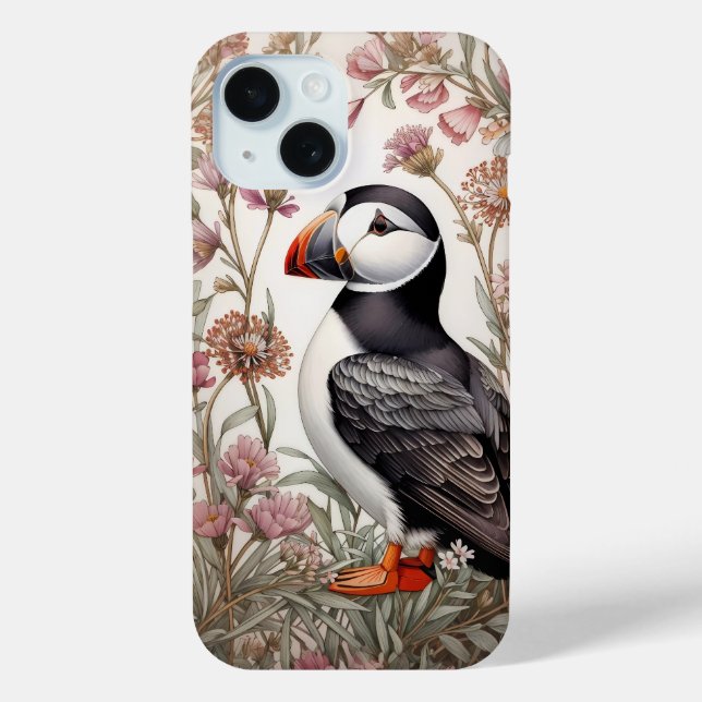 Elegant Puffin William Morris Inspired Floral Case-Mate iPhone Case (Back)