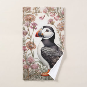 Elegant Puffin William Morris Inspired Floral Hand Towel