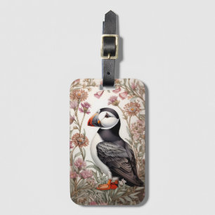 Elegant Puffin William Morris Inspired Floral Luggage Tag