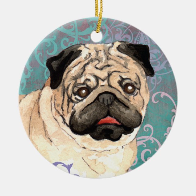 Elegant Pug Ceramic Tree Decoration (Front)