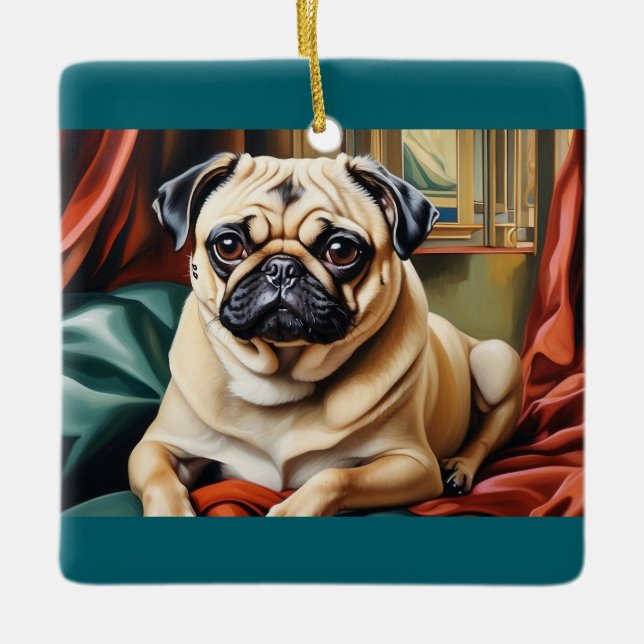 "Elegant Pug Portrait Ornament (Front)