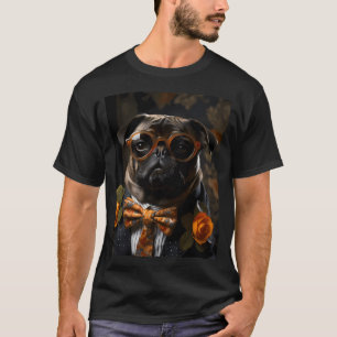 Elegant Pug Puppy With Orange Rose T-Shirt