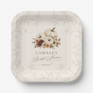Elegant Pumpkin and Fall Floral Bridal Shower Paper Plate