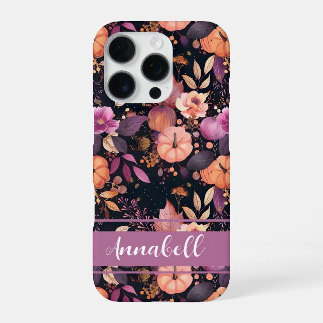Elegant Pumpkin and flowers fall pattern iPhone Case (Back)