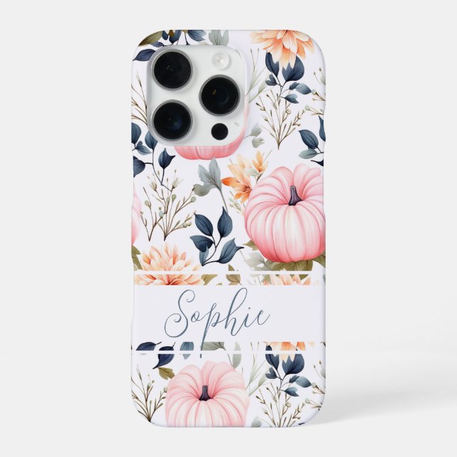 Elegant Pumpkin and flowers fall pattern iPhone Case (Back)