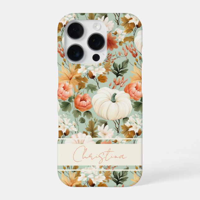 Elegant Pumpkin and flowers fall pattern iPhone Case (Back)