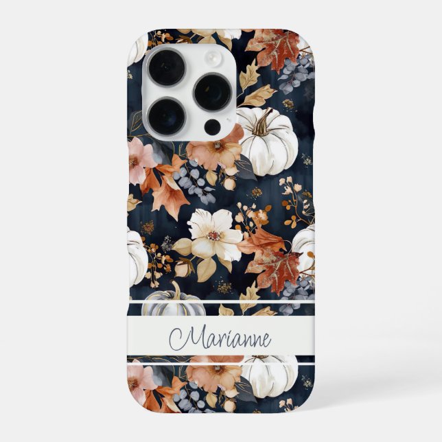 Elegant Pumpkin and flowers fall pattern iPhone Case (Back)