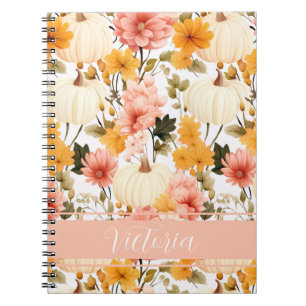 Elegant Pumpkin and flowers fall pattern Notebook