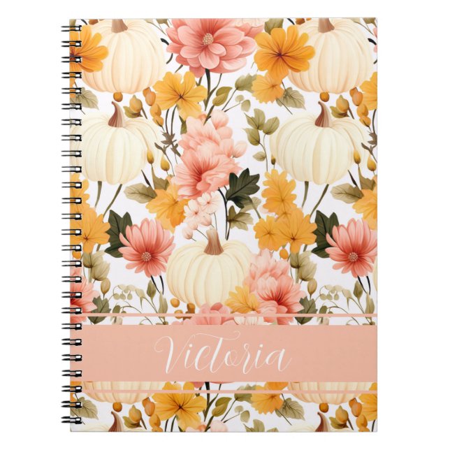 Elegant Pumpkin and flowers fall pattern Notebook (Front)