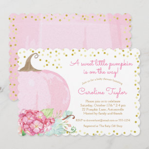 Elegant Pumpkin Baby Shower Watercolor Pink Gold Invitation