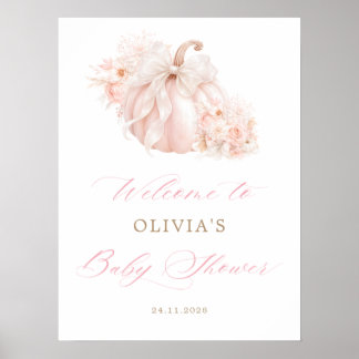 Elegant Pumpkin Bow Baby Shower Welcome Poster