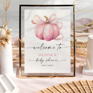 Elegant Pumpkin Bow Pink Baby Shower Welcome Poster
