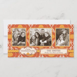 Elegant Pumpkin Damask Print for Thanksgiving Holiday Card